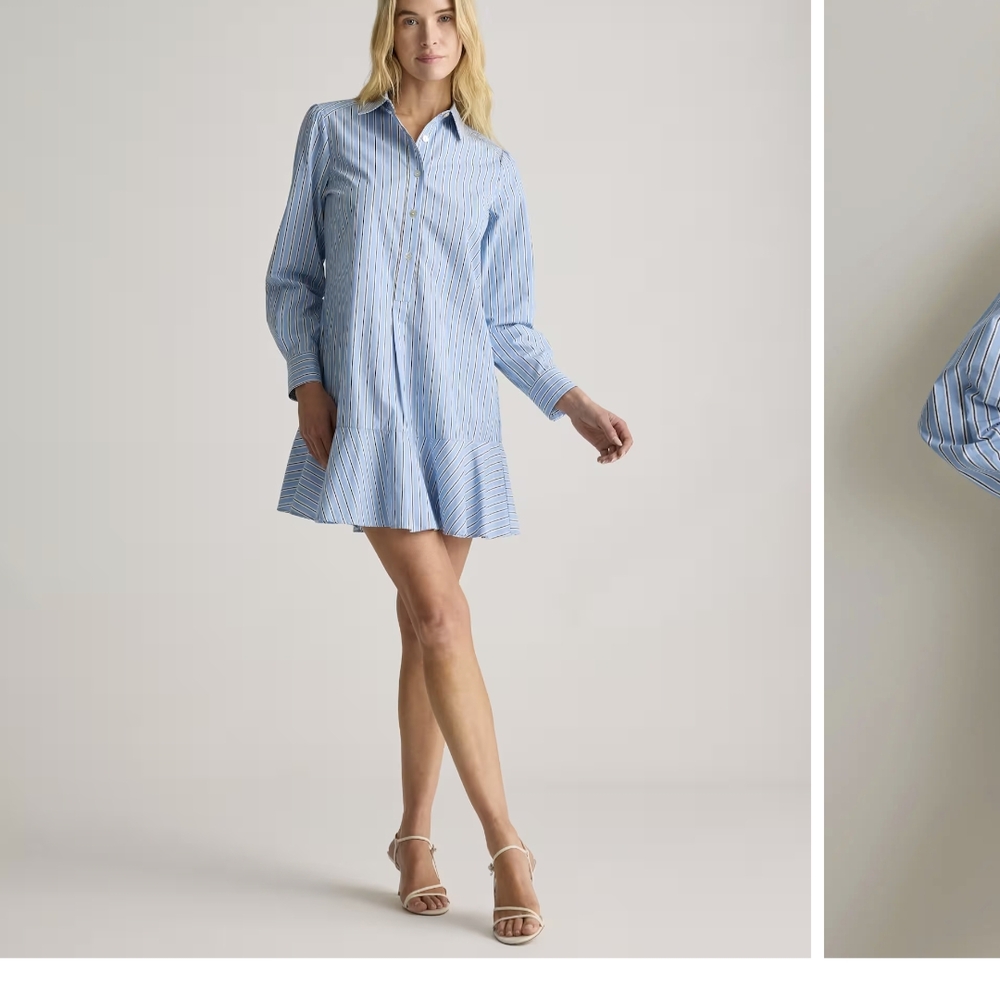 Quince Light Blue Striped Long Sleeve Dress